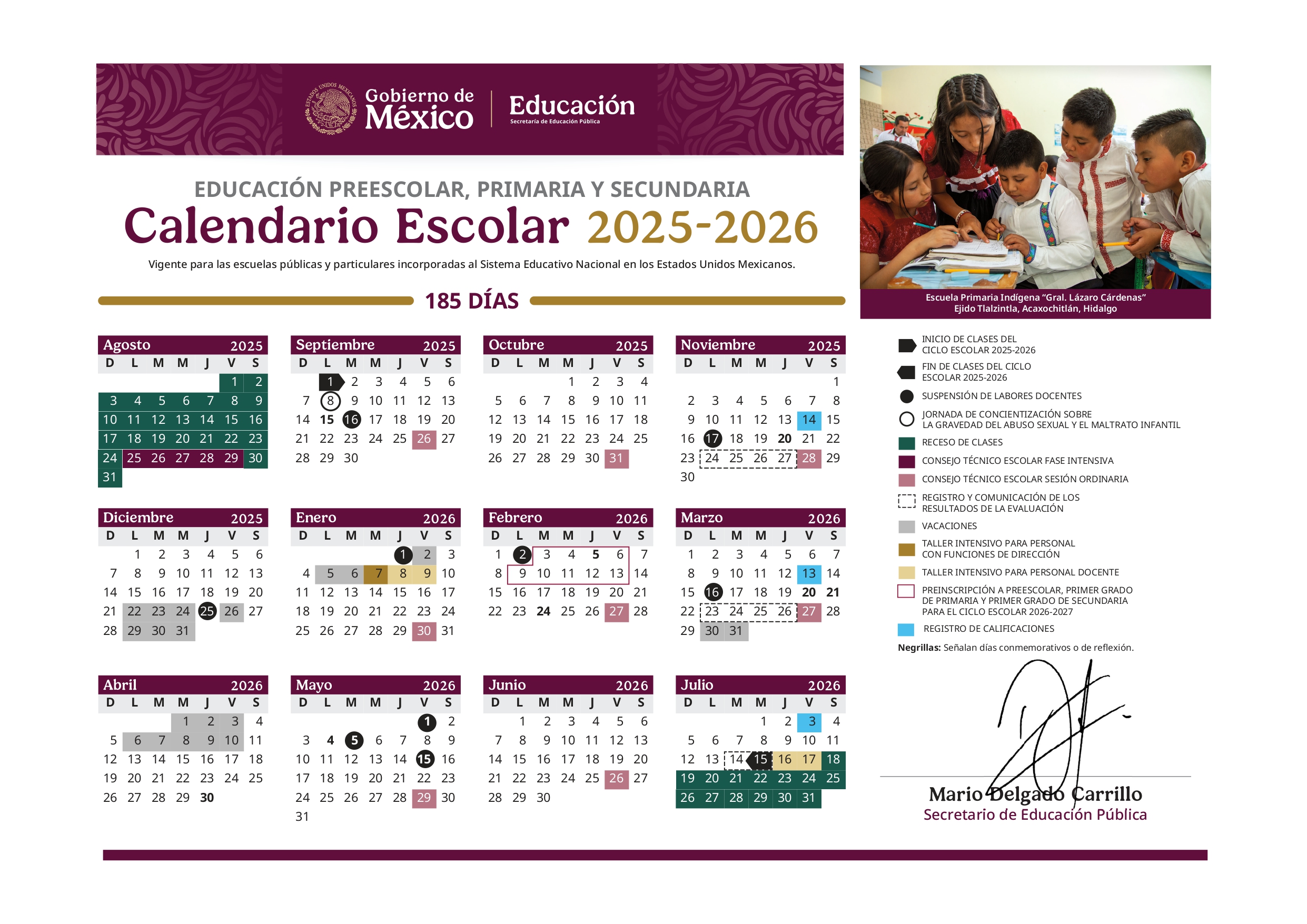 Información calendario